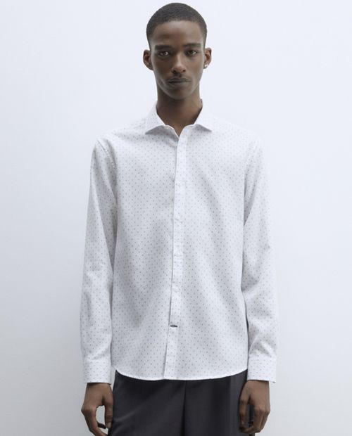 Camisa casual regular fit Sfera blanca mini print para hombre