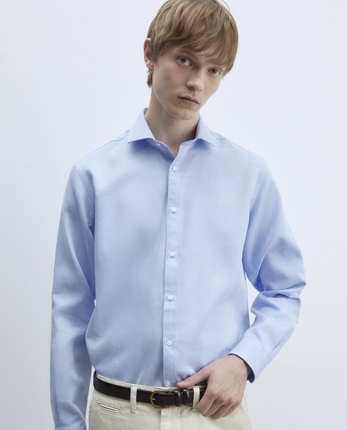 Camisa casual regular fit Sfera celeste sólida para hombre