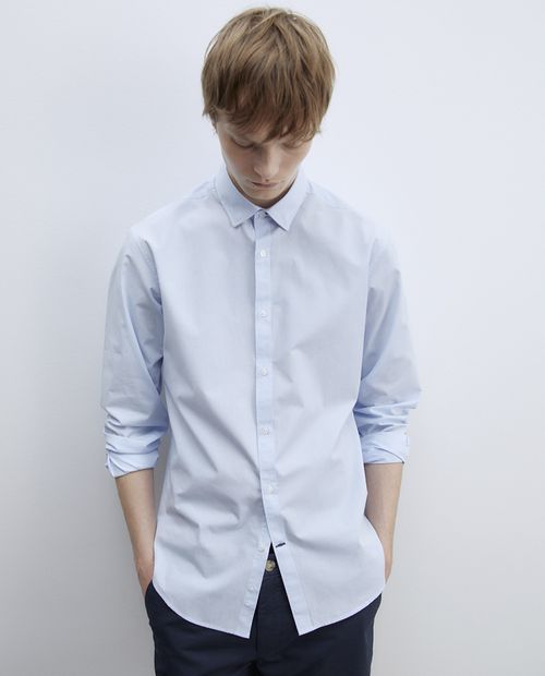 Camisa oxford regular fit Sfera celeste micro cuadros para hombre