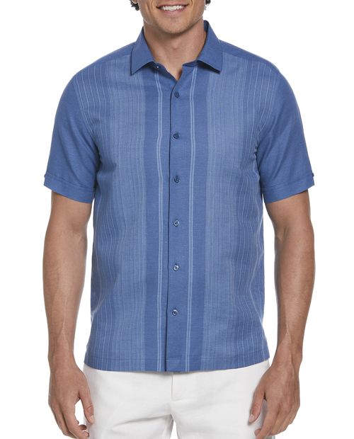 Guayabera de lino Cubavera regular fit azul rayada para hombre