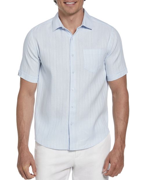 Guayabera de lino Cubavera classic fit celeste con rayas texturizadas para hombre