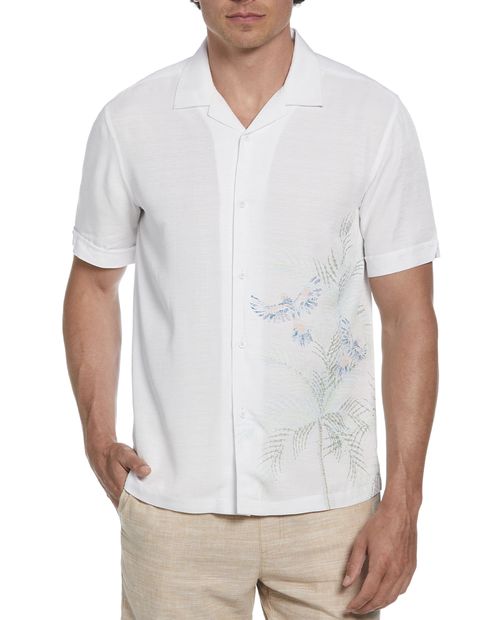 Guayabera Cubavera classic fit blanca con estampado tropical para hombre