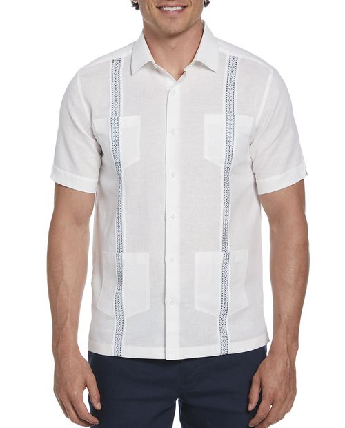Guayabera de lino Cubavera classic fit blanca bordada para hombre