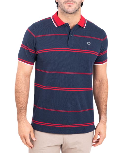 Camisa polo Oscar de la Renta azul navy rayada para hombre