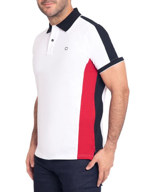 Camisa polo Oscar de la Renta blanca color block para hombre