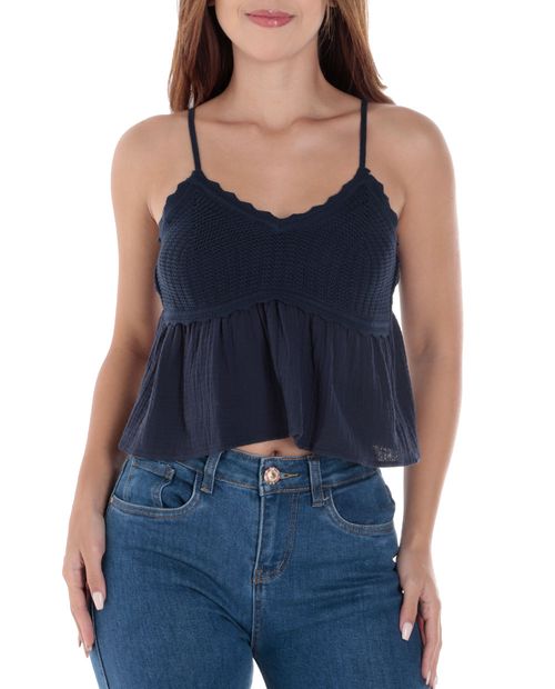 Blusa Orange crop top azul de tirantes para mujer
