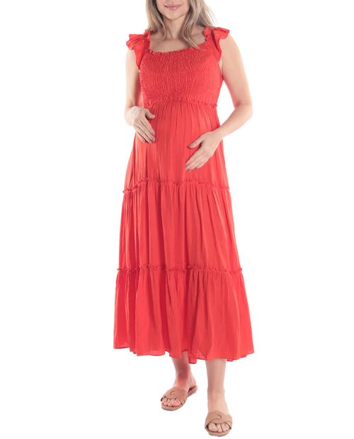 Vestido Sabrina maternal midi rojo de tirantes para mujer
