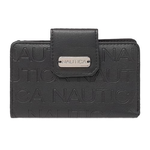 Billetera flap Nautica color negro para mujer