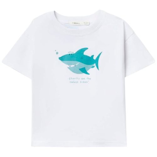 Camiseta blanca con estampado de tiburón para bebé niño