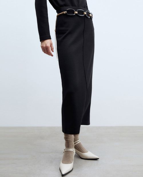 Falda Sfera midi negra cintura alta para mujer