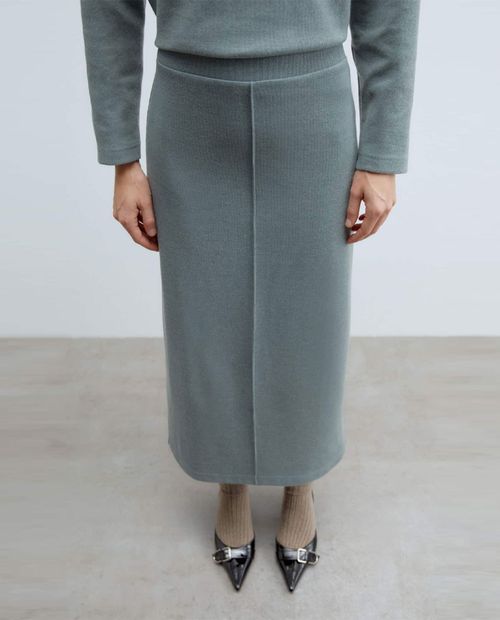 Falda Sfera midi verde sage cintura alta para mujer