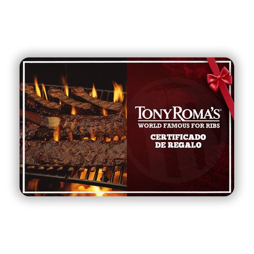 Certificado de regalo Tony Roma's