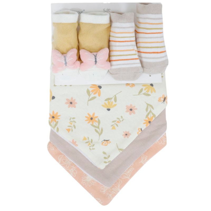 Set-de-3-saliveros-y-2-pares-calcetines-multicolor-con-estampado-para-bebe-niña-104463685