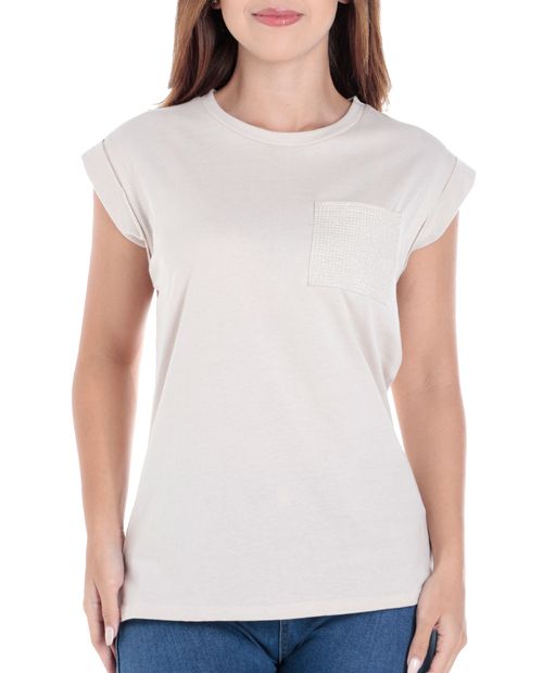 Camiseta Unexpected beige manga corta para mujer