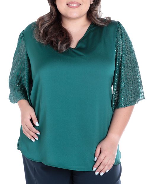 Blusa Sabrina formal verde mangas 3/4 para mujer