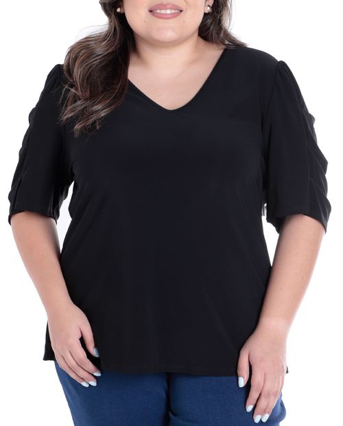 Blusa  Sabrina casual negra manga 3/4 para mujer