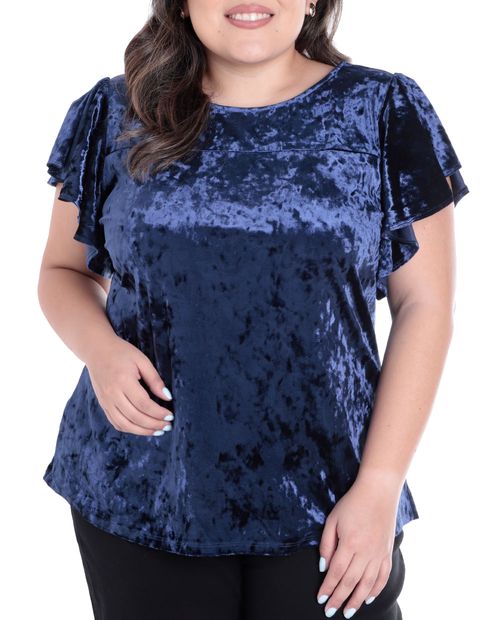 Blusa  Sabrina casual azul manga corta para mujer