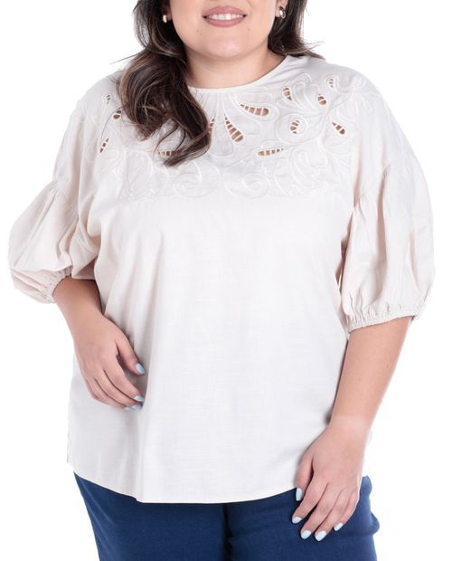 Blusa Sabrina casual beige mangas 3/4 para mujer