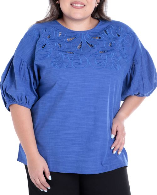 Blusa Sabrina casual azul mangas 3/4 para mujer