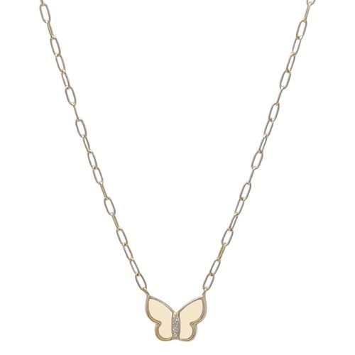 Cadena de plata en baño de oro con dije de mariposa 2mm -40.64 cm para mujer