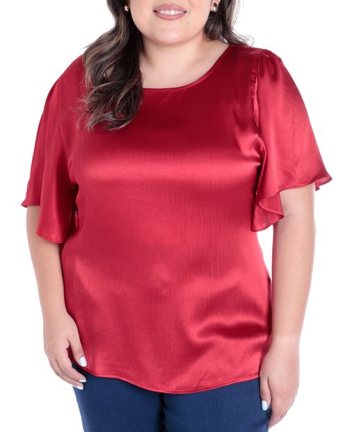 Blusa Sabrina formal roja manga 3/4 para mujer