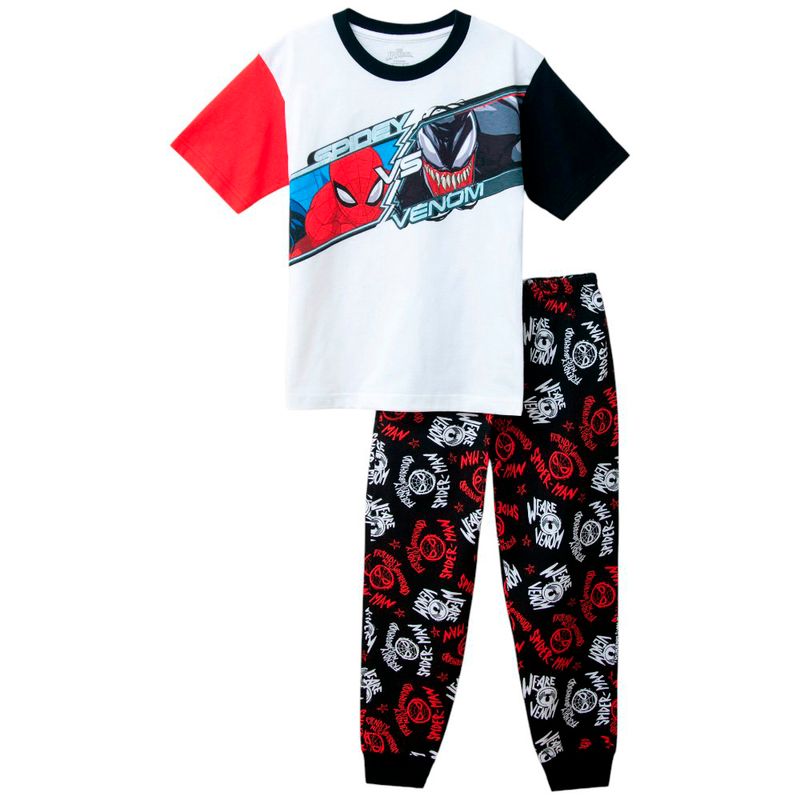 Pijama de piezas multicolor con estampado de Spider-Man y Venom