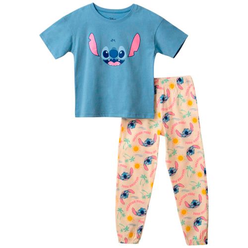 Pijama de 2 piezas bicolor con estampado de Stitch para niña