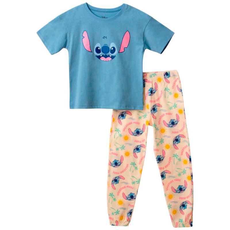 Pijama-de-2-piezas-bicolor-con-estampado-de-Stitch-para-niña-104776806