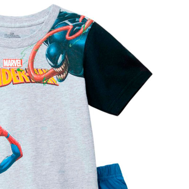 Marvel Spidey And His Amazing Friends - Conjunto De Camiseta Y Pantalones Cortos A Cuadros Para Niños Pequeños A Niños Grandes (2T - 10-12), Gris Y Azul Marino, 4 Años