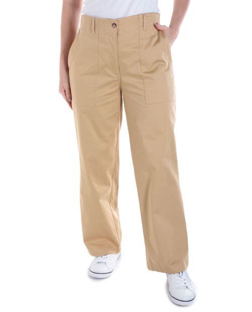 Pantalón Sabrina straight beige de cintura alta para mujer