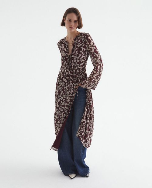 Vestido Sfera midi estampado mangas largas para mujer