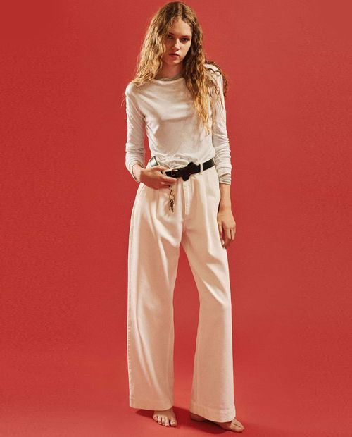 Jeans Sfera wide leg blanco de cintura alta para mujer