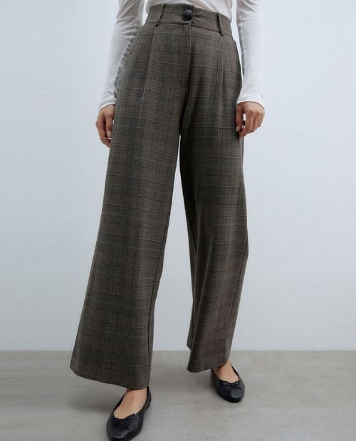 Pantalón Sfera wide leg cuadriculado de cintura alta para mujer