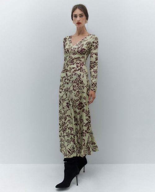 Vestido Sfera maxi estampada manga larga para mujer