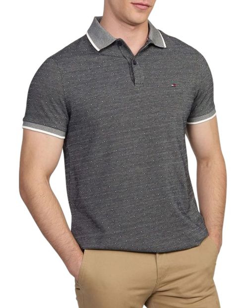 Polo de lunares texturizados gris de corte regular de Tommy Hilfiger para hombre