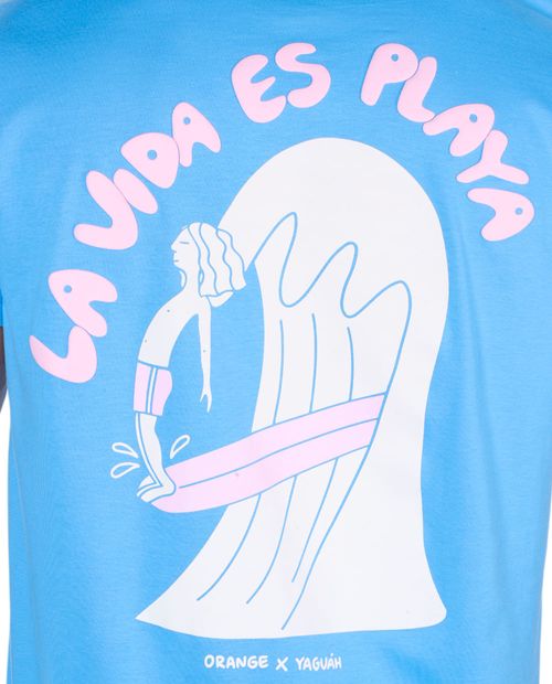 Camiseta Orange celeste con estampado "La vida es playa" para hombre