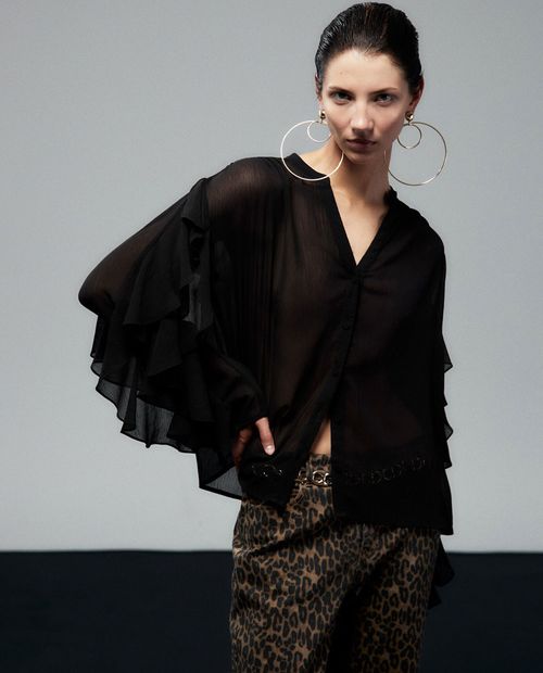 Blusa Sfera casual negra manga larga para mujer