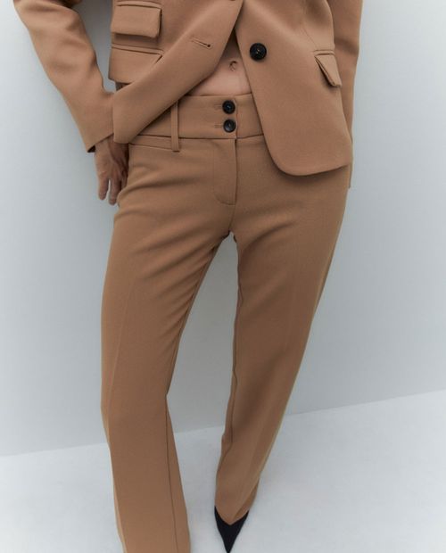 Pantalón Sfera clásico beige de cintura media para mujer