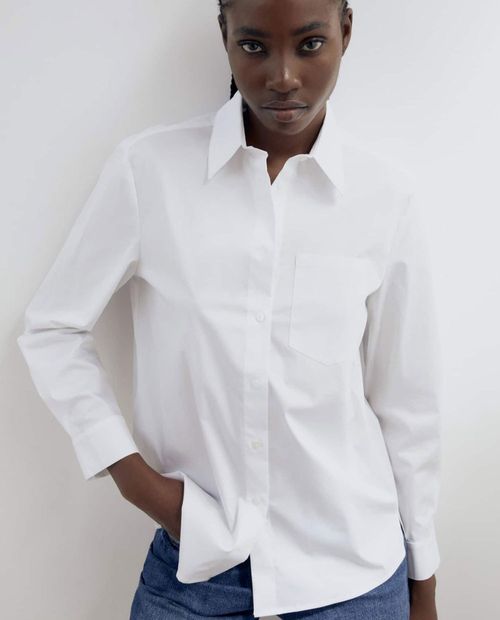 Blusa Sfera camisera blanca manga larga para mujer
