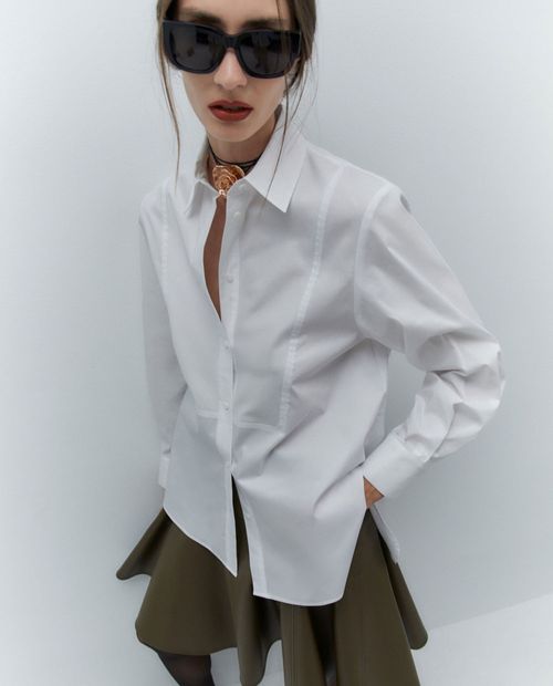 Blusa Sfera camisera blanca manga larga para mujer
