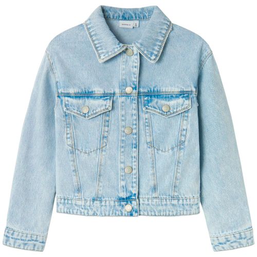 Chaqueta denim celeste sólido para niña