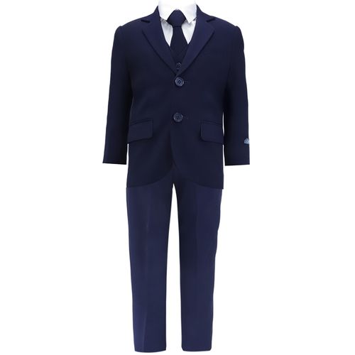 Traje formal de 5 piezas azul sólido para niño