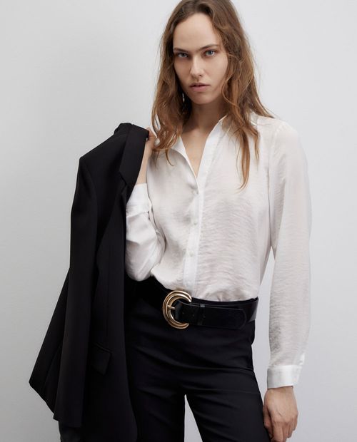 Blusa Sfera camisera blanca manga larga para mujer