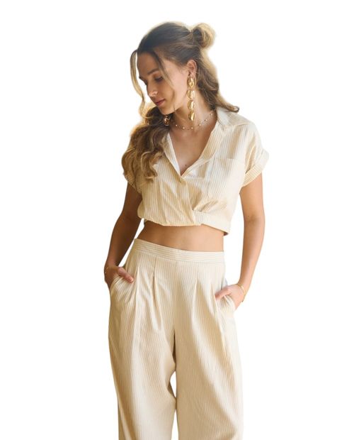 Blusa Mine crop top rayada manga corta para mujer