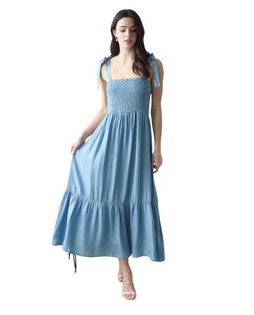 Vestido Mine midi celeste de tirantes para mujer