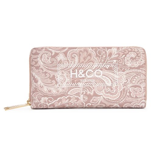Billetera zip around H&Co color rosado para mujer