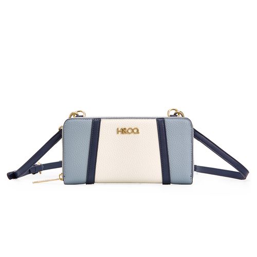 Billetera zip around H&Co color celeste/blanco para mujer