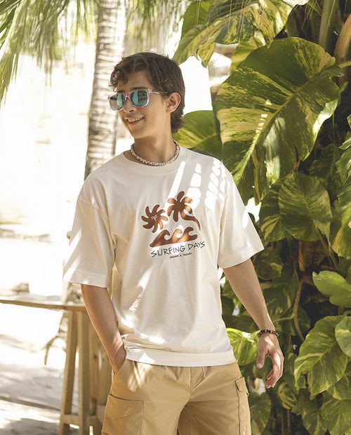 Camiseta Orange ivory con estampado "Surfing Days" para hombre