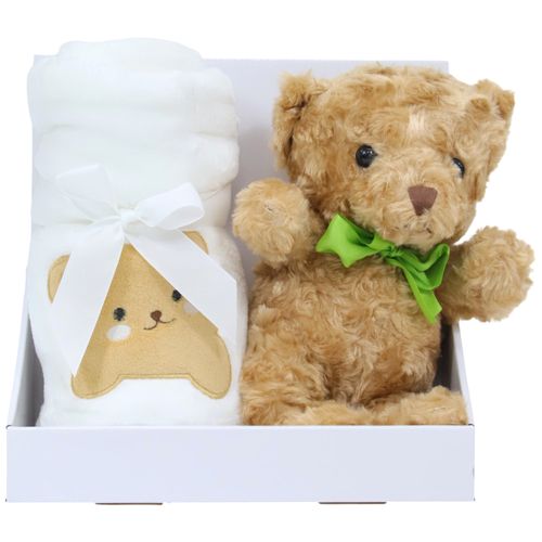 Frazada blanca con peluche para bebé niño