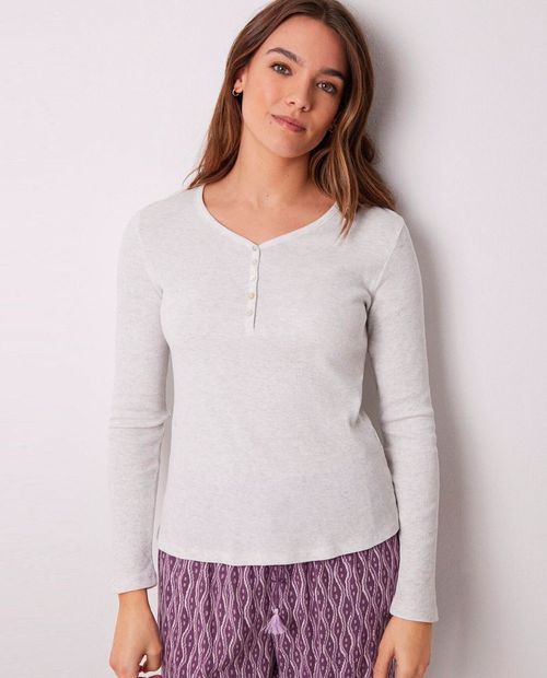 Camiseta de pijama Women Secret gris manga larga para mujer